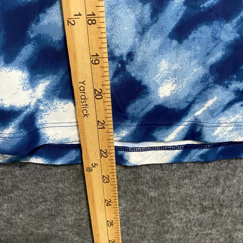 Lands End Swim Top Rash Guard Women M Petite Blue Tie Dye Stretch Beach Vacation
